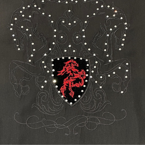 Pannocito Western Embroidered Vest Velvet Crest Rhinestone Black Size M - Picture 9 of 12